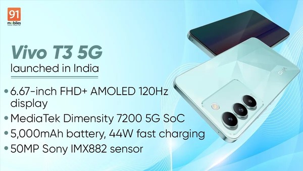 约售1700元起 - vivo - 5G在印度发布 - T3 - 搭载天玑7200 (约售前)
